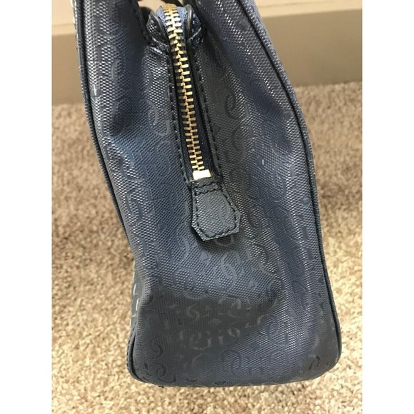 Guess Tote Bag in Blue with Basket Weave Front and Chain Handles - Picture 4 of 7